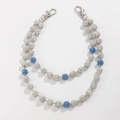 Double-layered acrylic ball chain for men featuring blue rhinestones and silver lobster clasps - Double Layer Beaded Style (01849) / Silver & Blue