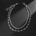 Catena per pantaloni punk a doppio strato argento con pendenti a ragno e moschettoni - Argento (01877)