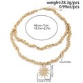 Golden double-layer sunflower pendant necklace with irregular beads and chain length data - Gold Irregular Bead Style (07306)