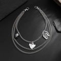 Gothic multilayer silver pants chain with scream mask and ghost charms on stone base - Triple Layer Horror Pendant Style (01899) / Silver (01899)