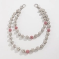 Double-layered acrylic rhinestone trousers chain with pink and white crystal beads - Double Layer Beaded Style (01849) / Silver Plated Pink