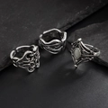 Detail view of retro hip-hop rings with geometric patterns and opal stone inlay - Antique Silver (06663)