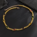 Gold-toned chunky curb chain necklace featuring colorful oval gemstone inlays - Light Gold Necklace (07364)