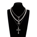 Men hip hop multi-layer necklace set with star, heart, and cross pendants on black bust - White Gold Color (06680)