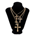 Gold-plated hip hop layered cross necklace set with gemstone and diamond accents - Gold Style (06173) / Gold