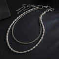 Men's hip hop punk silver metal wallet chain with skull pendant and double layer links - Antique Silver (01943)