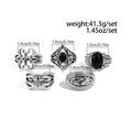 5-piece vintage silver ring set for men with black stone inlays and embossed patterns - Antique Silver