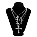 Men's silver layered necklace set with sparkling iced-out cross pendants on black velvet - Silver Style (06173) / Silver
