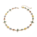 Retro gold tone necklace with multi-colored gemstones and sparkling star charms - Necklace / Gold-07375