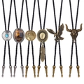 Set of six Western Cowboy Bolo Ties with vintage bull skull and eagle alloy pendants - 6-Piece Vintage Cowboy Style Set (07)