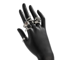 Vintage silver snake and moon star ring set with black gemstone on display stand - Set (06695) / Silver White (06695)