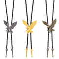 Cravatte bolo vintage con aquila in argento, oro e bronzo con cordoncini in pelle nera - Set da 3 pezzi