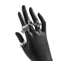5-piece vintage silver star rings set on black hand display with boho moon patterns - Set (06696) / Antique Silver (06696)