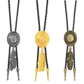 Cravatte bolo western con fermaglio a cappello da cowboy e piume in tre finiture metalliche - Set da 3 pezzi