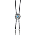 Men's western bolo tie with turquoise stone and silver sunburst metal slider on black leather - Silver Sunburst Turquoise Style (01)