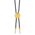Vintage-Bolo-Krawatte mit goldener Blumenanhänger-Gravur und schwarzer Kordel - Goldgelb