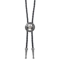 Detailed macro view of Western vintage silver bolo tie with star engraving and braided rope - Pentagram Style (02)