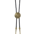 Details einer Vintage Bolo Tie mit geprägtem Blumenanhänger und geflochtener Schnur - Bronze
