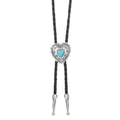 Dettaglio della cravatta bolo vintage a cuore con turchese blu e fibbia d'argento incisa - Stile Cuore B (RH889-04)