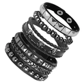 Set bracciali punk multistrato da uomo con teschio, rivetti e catene in metallo - Stile 1