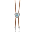 Dettaglio di bolo tie vintage a cuore con turchese blu e cinturino in pelle intrecciata - Stile Cuore A (RH889-03)