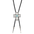 Dettaglio della cravatta bolo con croce d'argento incisa e pietra turchese centrale - Stile Croce (RH889-02)