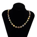 Collana a maglie chicco di caffè dorata con gemme colorate e cristalli micro-pave - Collana d'Oro (07391)