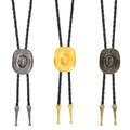 Trois cravates bolo chapeau de cowboy en argent or et bronze avec cordon en cuir tressé - Set de 3 pièces
