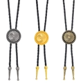 Three vintage Western bolo ties featuring floral engraved metal slides and black braided cords - Three-Piece Set