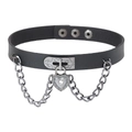 Punk leather choker necklace with heart padlock pendant and silver chains on white background - Heart Lock Choker Style (01)