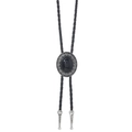 Détail d'une cravate bolo vintage avec cadre en métal gravé et décoration de pierre - Couleur Agate Noire (01)