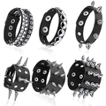 Set di 6 bracciali punk in pelle nera con borchie e punte in metallo argento per coppie - Stile 1 (6 Pezzi) / Nero