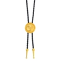 Classic American Western bolo tie with golden sunburst pendant and black braided rope - Gold Yellow