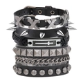 Set di 4 bracciali in pelle da uomo in stile punk con borchie e ciondoli croce gotica - Collezione (RH920)