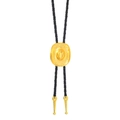 Cravate bolo vintage avec pendentif chapeau de cowboy doré et cordon tressé noir - Jaune d'Or