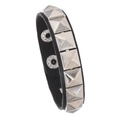 Black multilayer punk bracelet set with silver pyramid studs and snap button closure - Single Row Rivet Bracelet