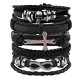 Set bracciale vintage da uomo in pelle nera con croce, teschio e simboli infinito - Stile A Strati Multistrato