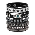 Set di 6 bracciali in pelle nera con occhio del diavolo, stella pentagonale e borchie - Set da 4 pezzi