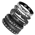 Dettaglio del set di braccialetti punk multistrato con borchie in pelle, perline e catene - Stile 4