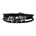 Gelaagde zwarte leren heren armband met zilveren schedel en punk-stijl metalen ringen - Metalen Schedel Lederen Stijl (01)