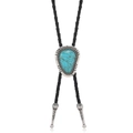 Detail of vintage bolo tie showing turquoise pendant and carved silver alloy tips - Teardrop Turquoise Style (03)