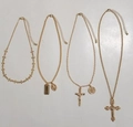 Golden multi-layer layered necklace with religious cross and oval coin pendants - Gold-06144