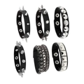 6-piece black leather punk bracelet set with silver metal studs and gothic spikes - Black Combination Set (RH937)