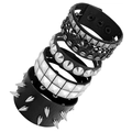 5-delige set punk meerlagige zwarte leren armbanden met zilveren spikes en kettingen - Biker Klinknagel Multi-layer Stijl Set / Zwart