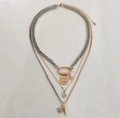 Drielaagse grove ketting met goud- en zilverkleurige schakels en diverse sterhangers - Stijl 07505 (07505)
