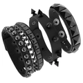3er-Set Punk-Armbänder aus schwarzem Leder mit Metallnieten und Gliederketten-Design - Schwarze Kombination aus Nieten-, Spike- und Kettenarmband