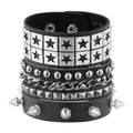 Punk meerlaagse leren armband met sterren, studs, kettingen en spikes voor heren - Zwart