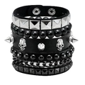 Set di 4 braccialetti punk da uomo con catena, teschio e borchie in argento e nero opaco - Stile Combinazione 4 Pezzi / Nero