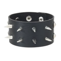 Punk-Lederarmband mit doppelter Reihe silberner Metallspikes und Druckknopfverschluss - Schwarz