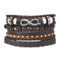 Set bracciale multistrato retrò in pelle da uomo con simbolo infinito e perline di legno - Marrone Scuro